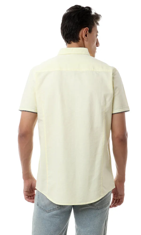 57378 Front Stitched Short Sleeves Yellow Shirt