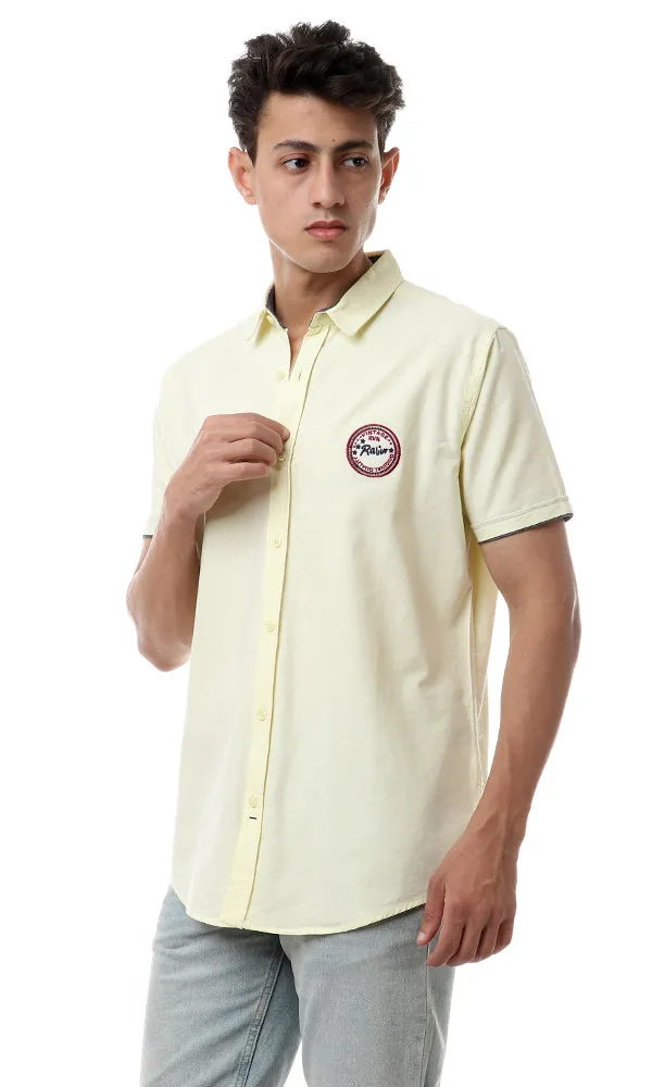 57378 Front Stitched Short Sleeves Yellow Shirt