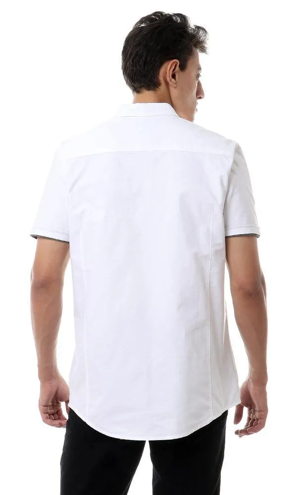 57866 Front Stitched Short Sleeves White Shirt