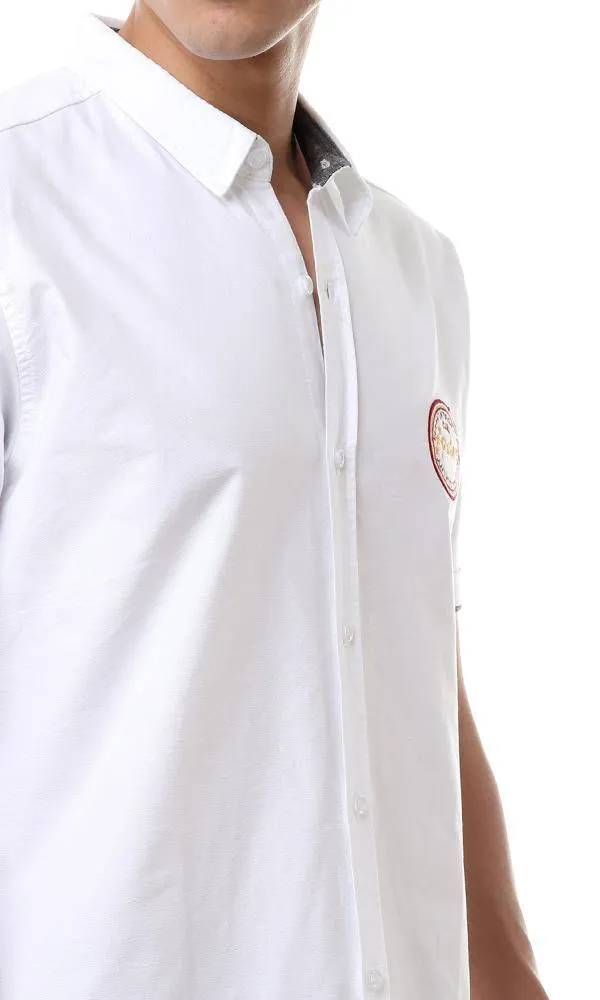 57866 Front Stitched Short Sleeves White Shirt