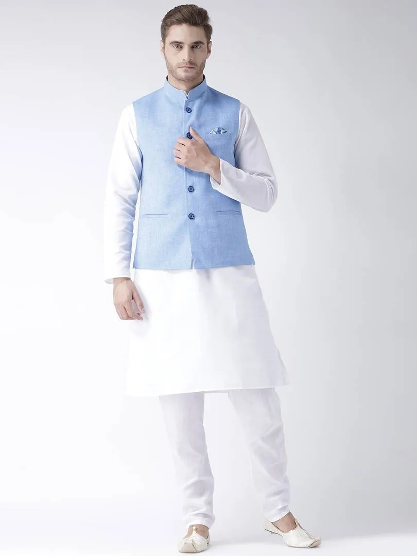 Blue Blended Solid Nehru Jackets for Men for Festive use.