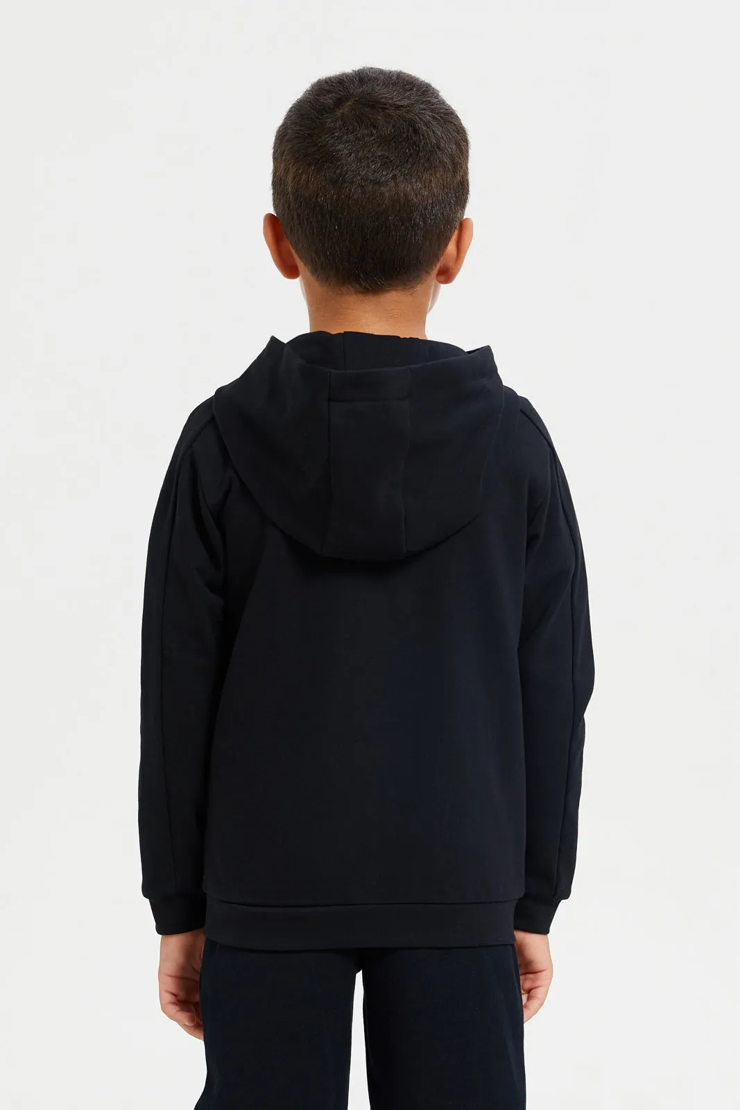 Boys Black Zipper Front Hooded Sweatshirt