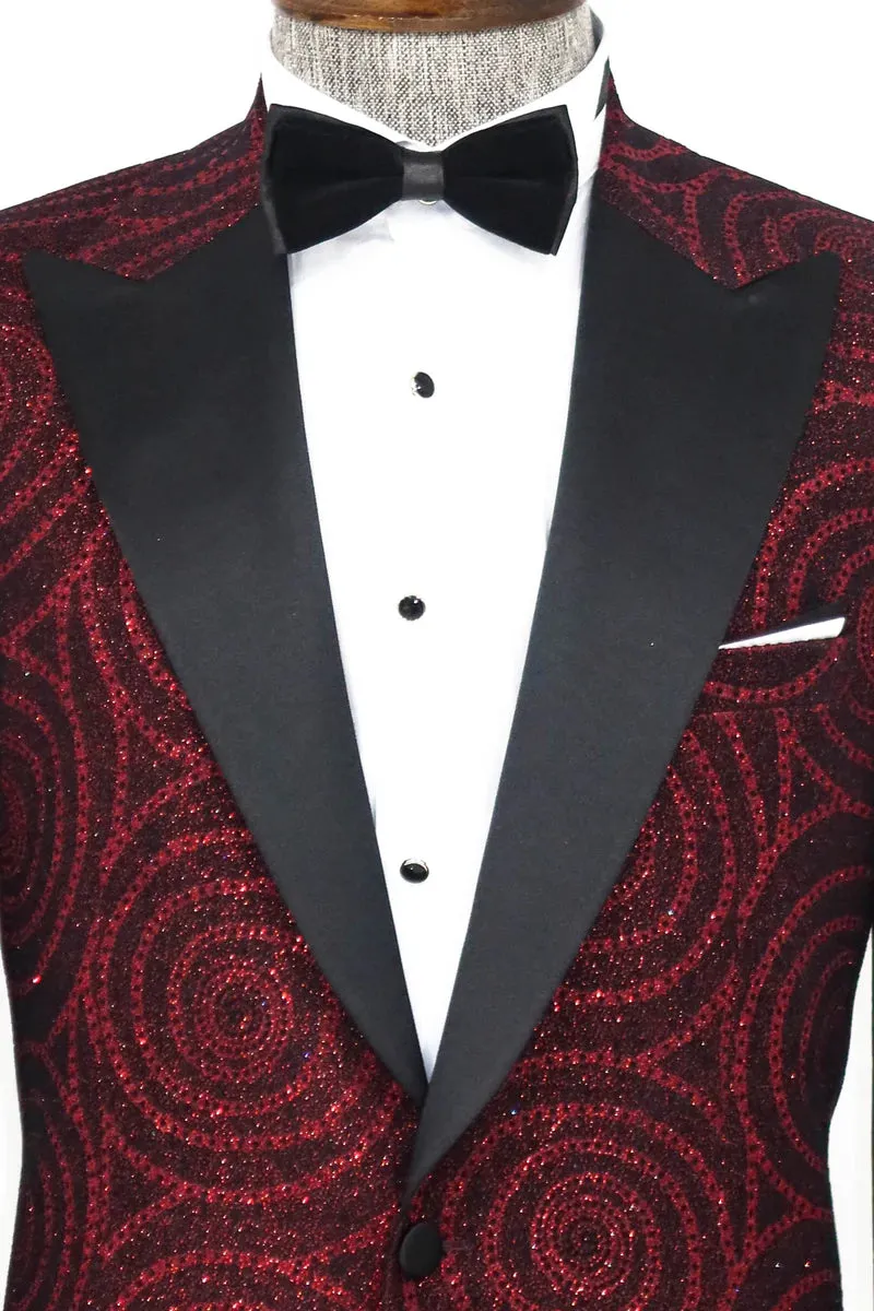 Burgundy Sparkle Prom Blazer with Hypnose Pattern