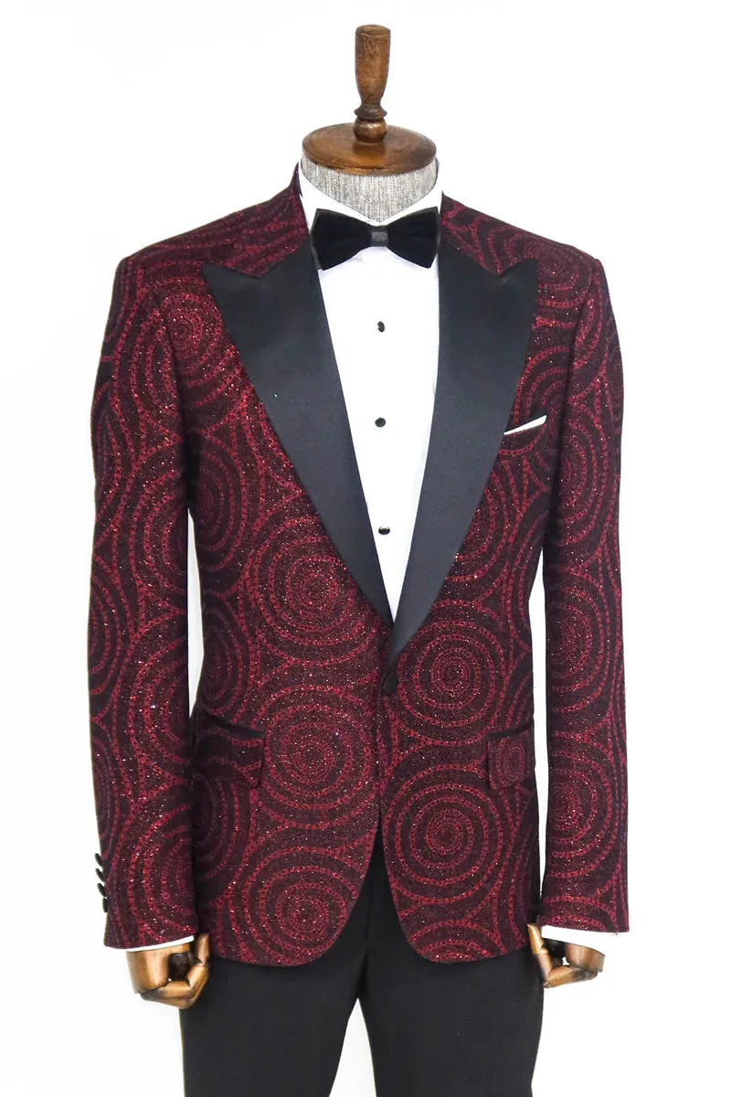 Burgundy Sparkle Prom Blazer with Hypnose Pattern