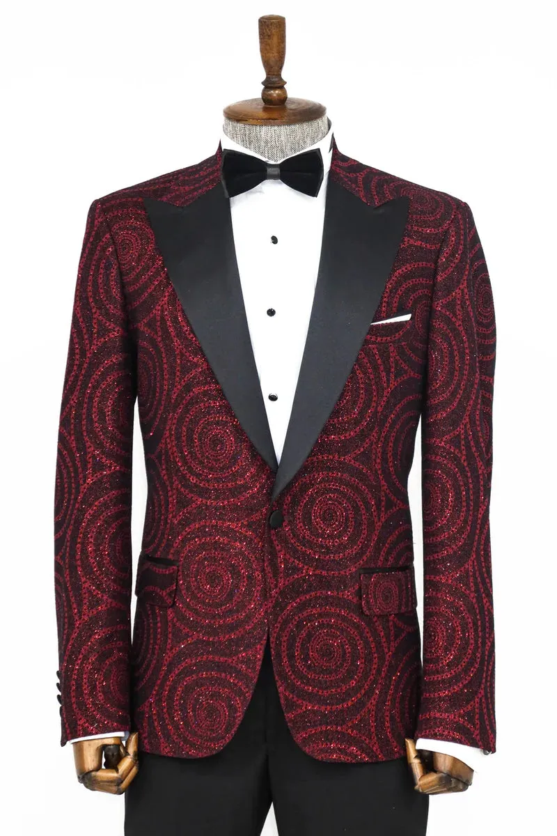 Burgundy Sparkle Prom Blazer with Hypnose Pattern