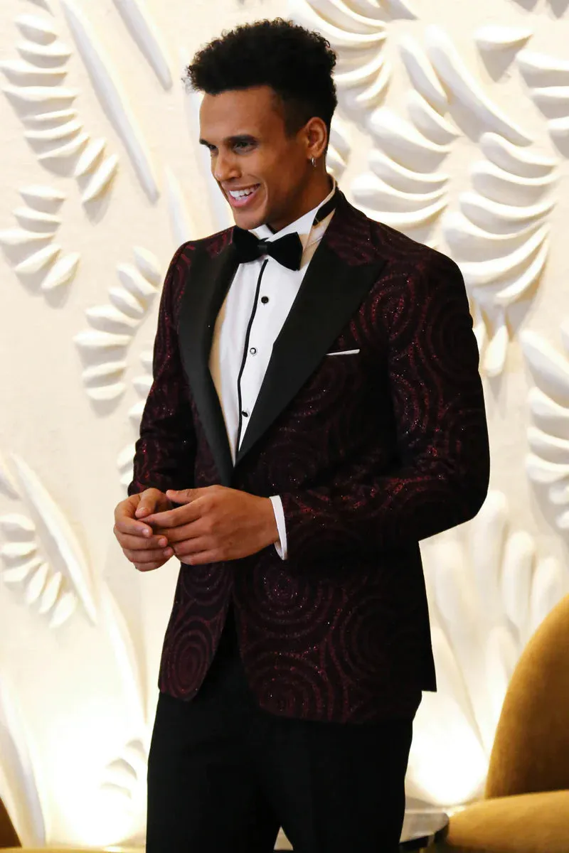 Burgundy Sparkle Prom Blazer with Hypnose Pattern