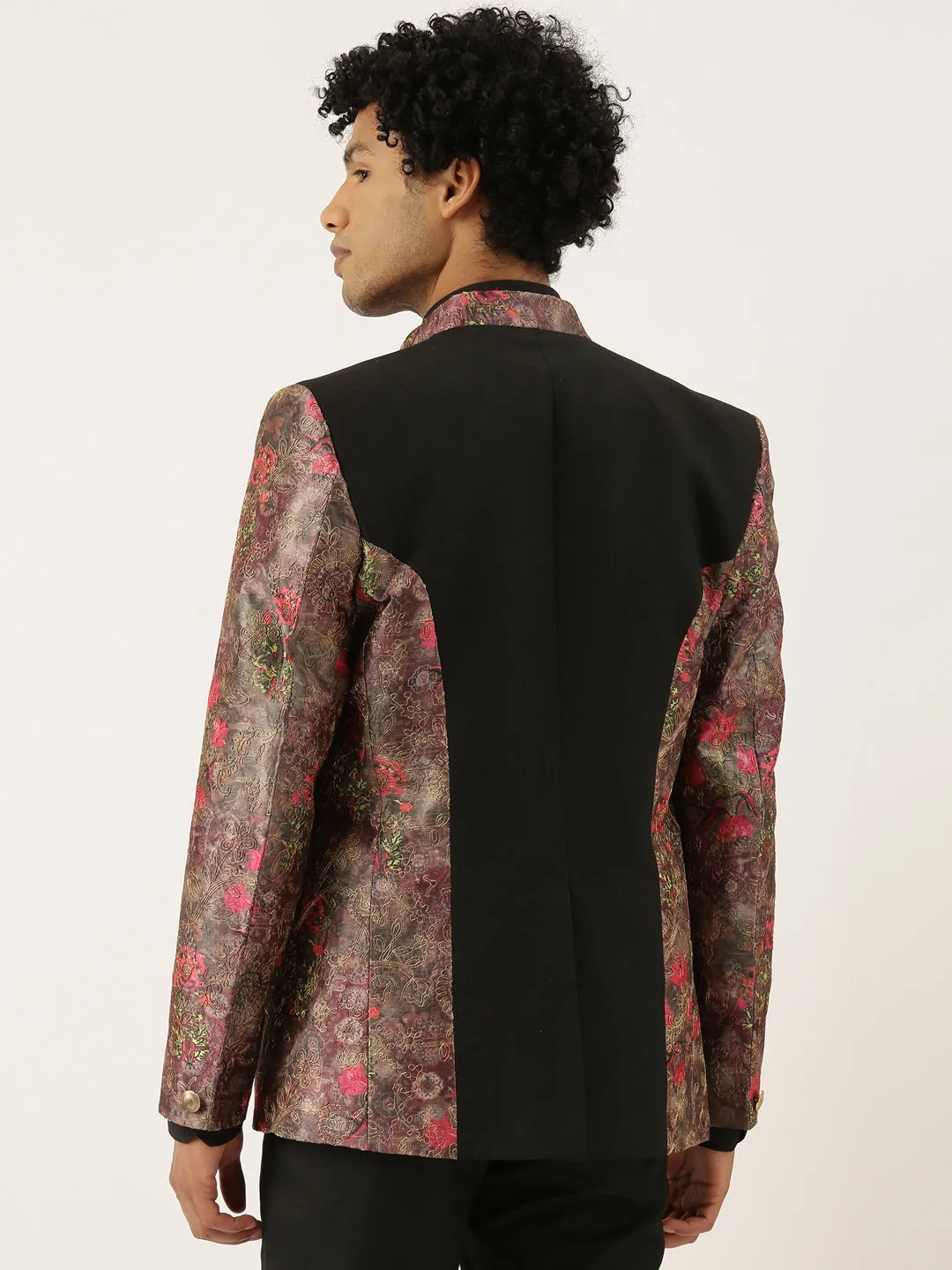 Chanderi Silk Printed Bandhgala Blazer - MMJ071