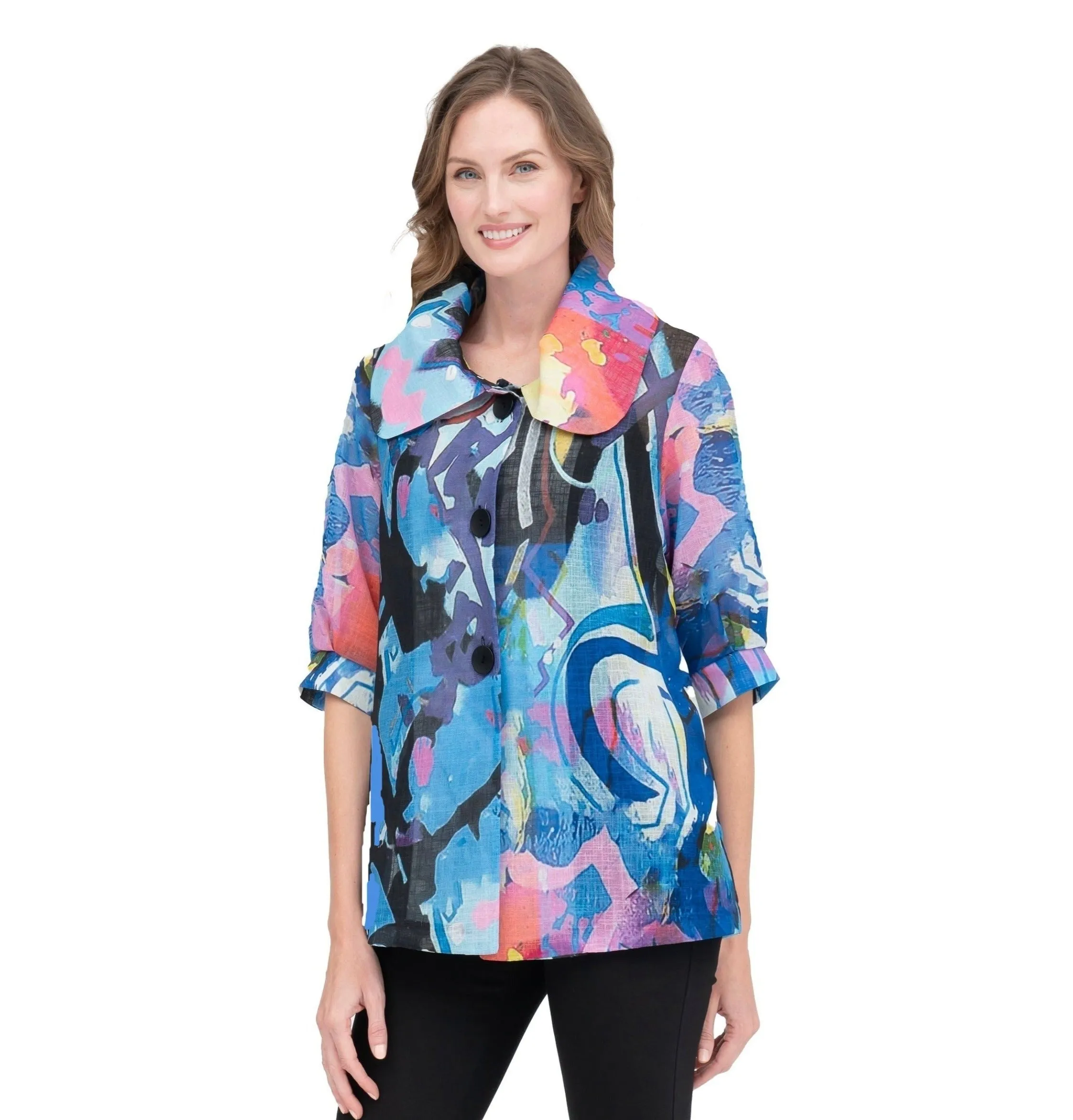 Damee Modern Art Mid-Length Lightweight Swing Jacket - 4887