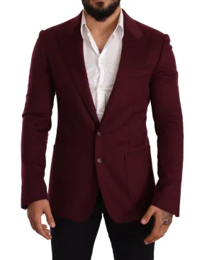 Dolce & Gabbana Maroon Cashmere Slim Fit Coat Jacket Blazer