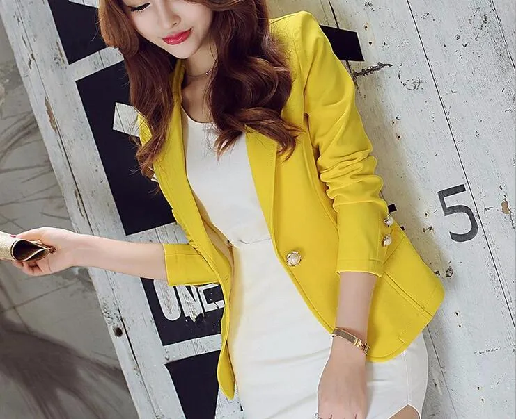 Female One Button Three Quarter Sleeve Formal Blazer