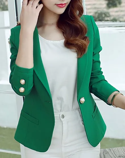 Female One Button Three Quarter Sleeve Formal Blazer