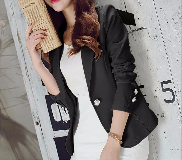 Female One Button Three Quarter Sleeve Formal Blazer