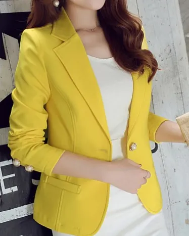 Female One Button Three Quarter Sleeve Formal Blazer