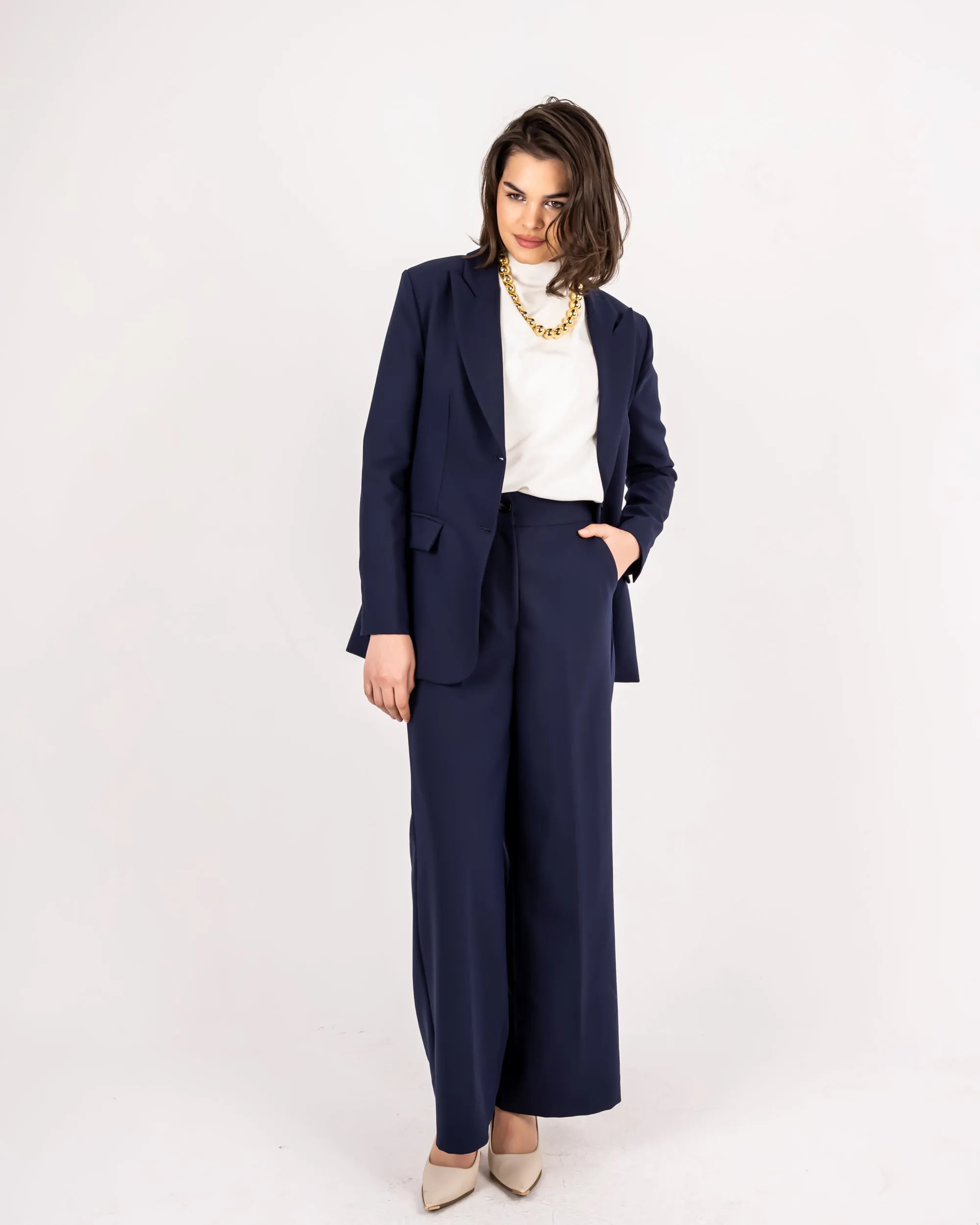 FITTED FORMAL BLAZER -BLUE BLACK