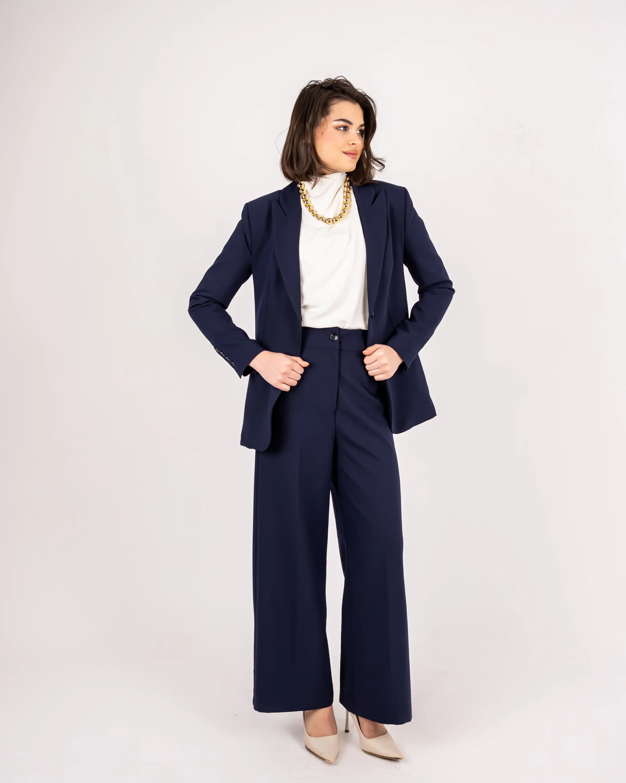 FITTED FORMAL BLAZER -BLUE BLACK