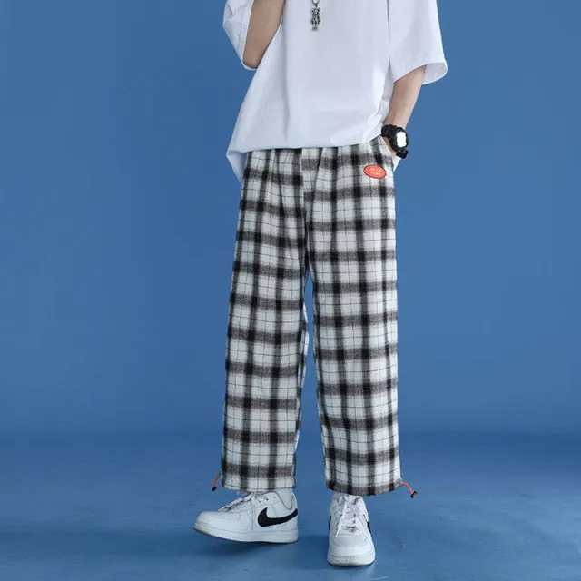 GbolsosTrendy Plaid Streetwear Pants Men's 2021 New Comfortable Pant Summer Loose Comfortable Casual All-match Korean Joggers Trousers