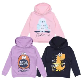 Hooded Sweatshirt Combo of 3-Owlsome-Little Monster-Rockstar Dino