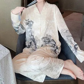 Ink Painting Velvet Comfortable Home Pajamas