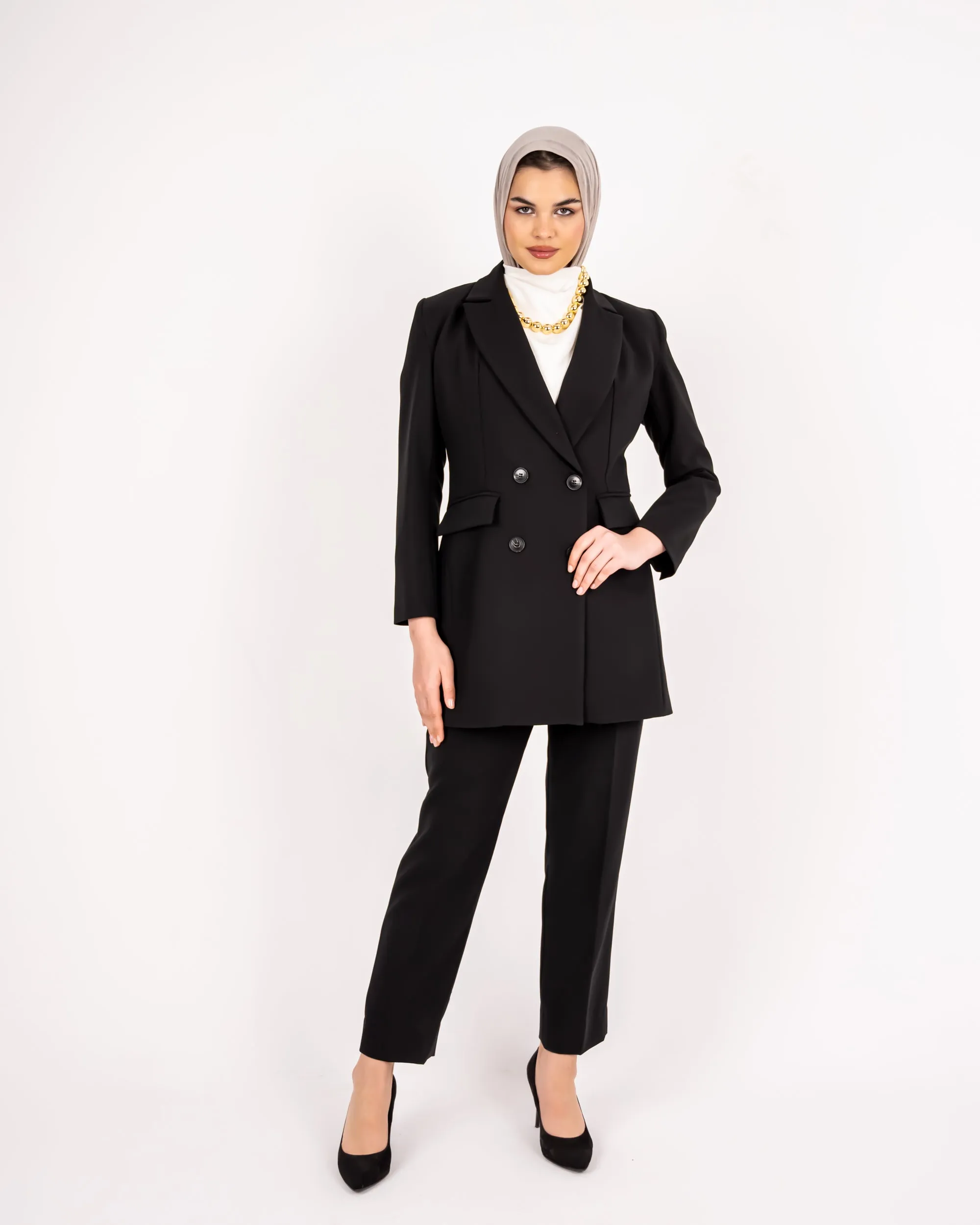 LONG FORMAL BLAZER -BLACK