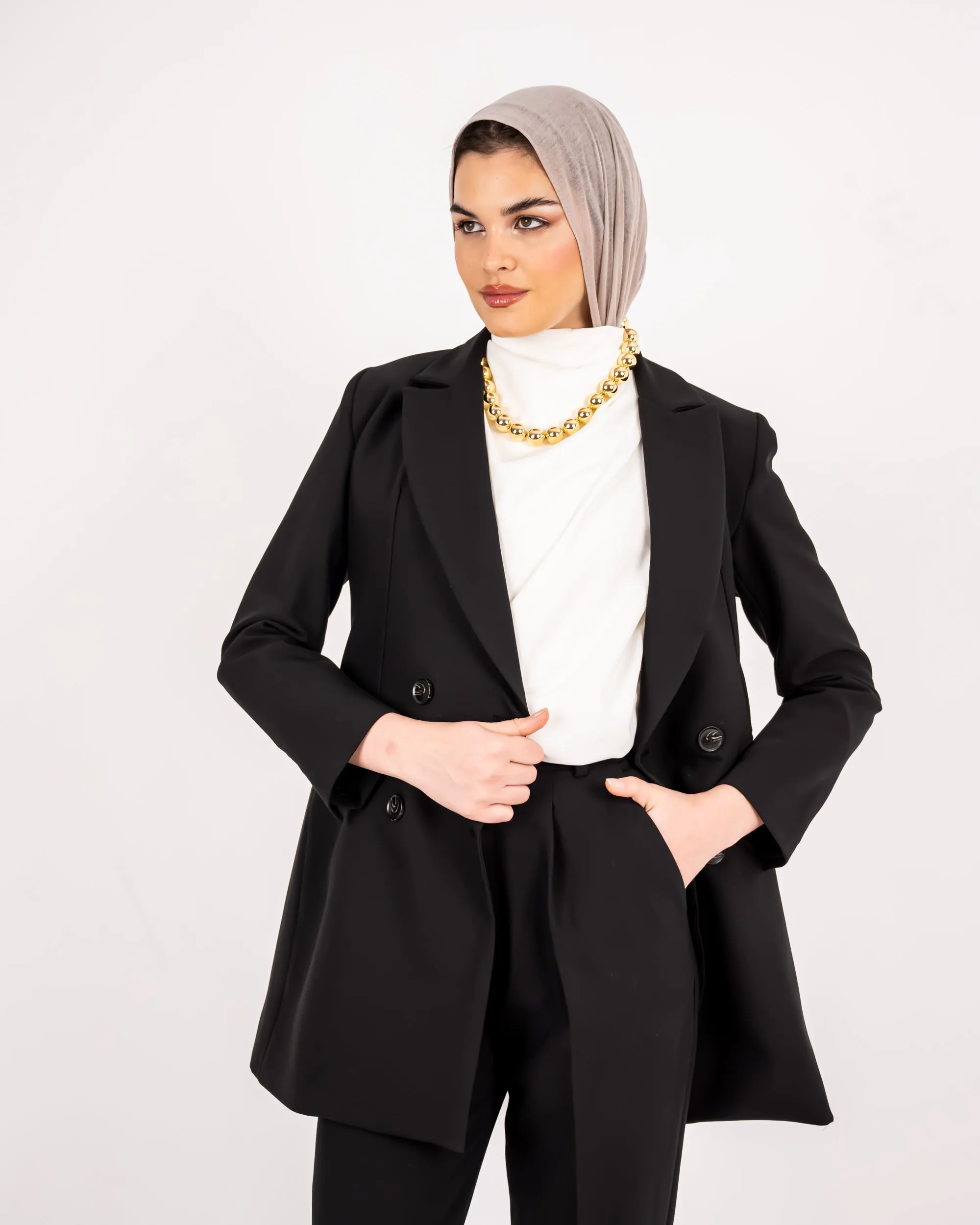 LONG FORMAL BLAZER -BLACK