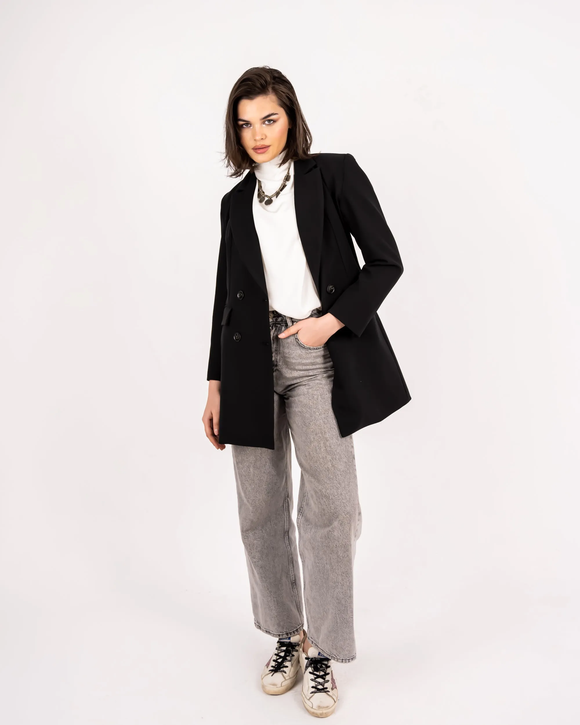 LONG FORMAL BLAZER -BLACK