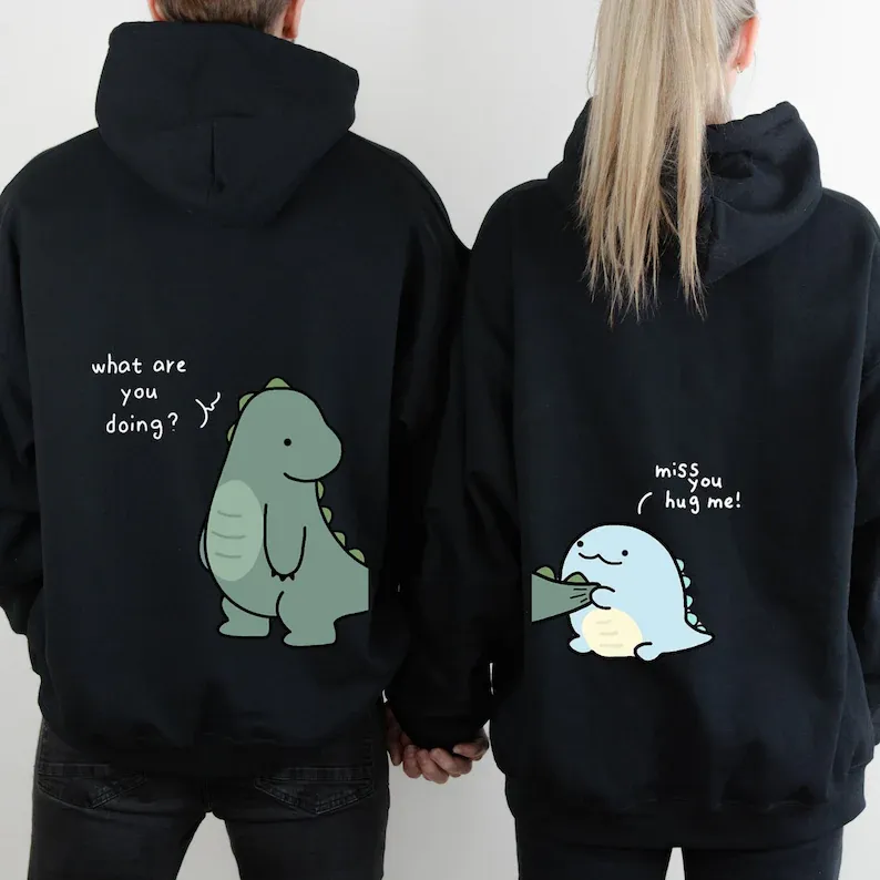 Matching Couple Hoodies - Dinosaur Custom Hoodies for Couples