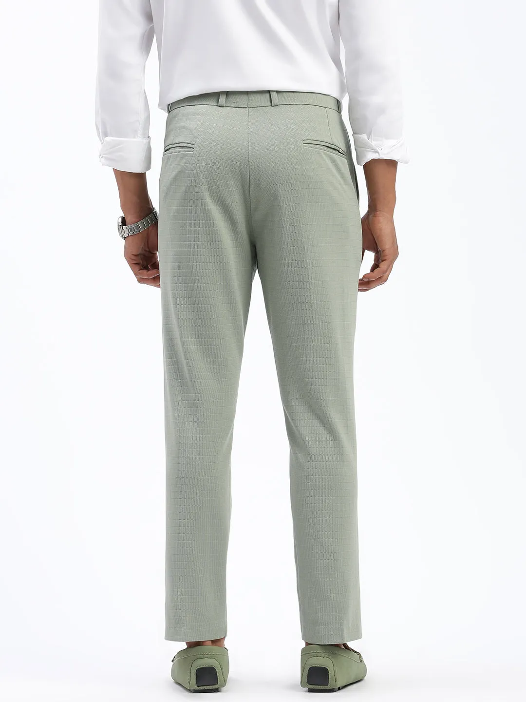 Men Solid Green Formal Trousers