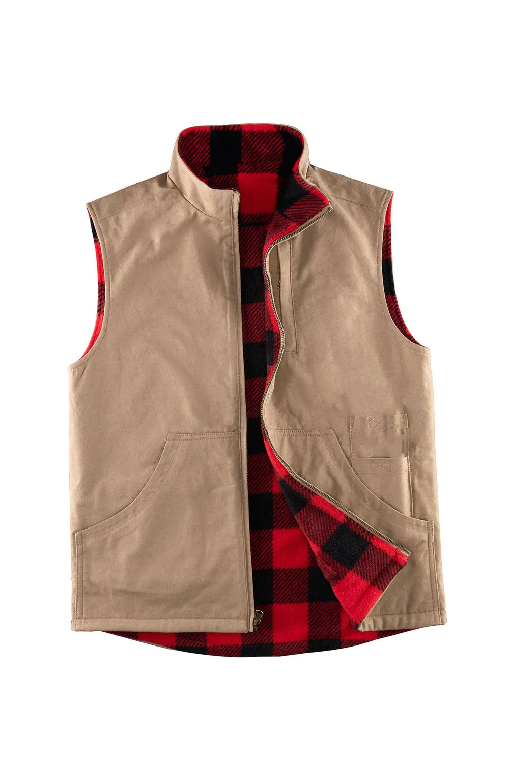 Men's Reversible Vest Plaid Fleece Lined Outdoor Vests