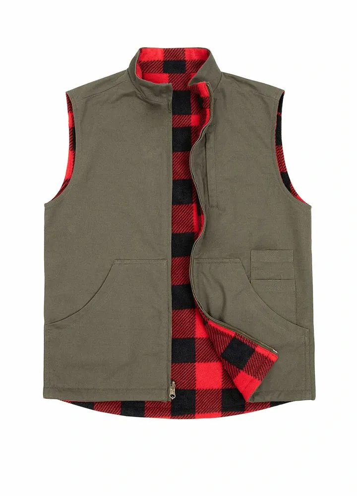 Men's Reversible Vest Plaid Fleece Lined Outdoor Vests