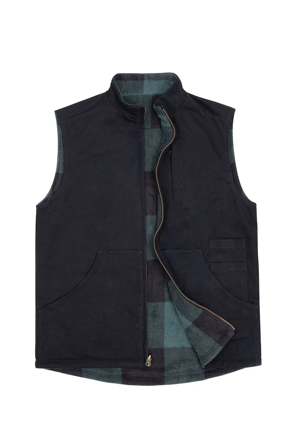 Men's Reversible Vest Plaid Fleece Lined Outdoor Vests