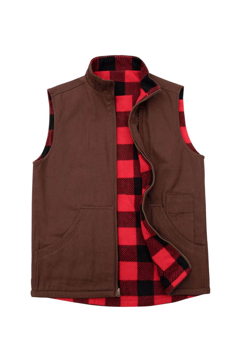 Men's Reversible Vest Plaid Fleece Lined Outdoor Vests