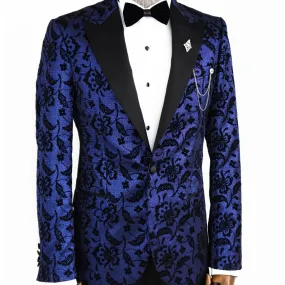 Midnight Blue Black Floral Prom Blazer