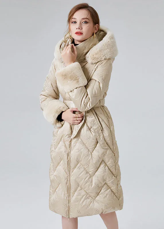 Modern Beige Hooded Rabbit Hair Collar Duck Down Down Coats Winter