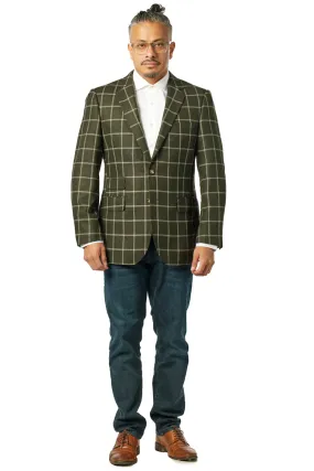 Modern Fit Green Herringbone Windowpane Sport Jacket B-SJ-611