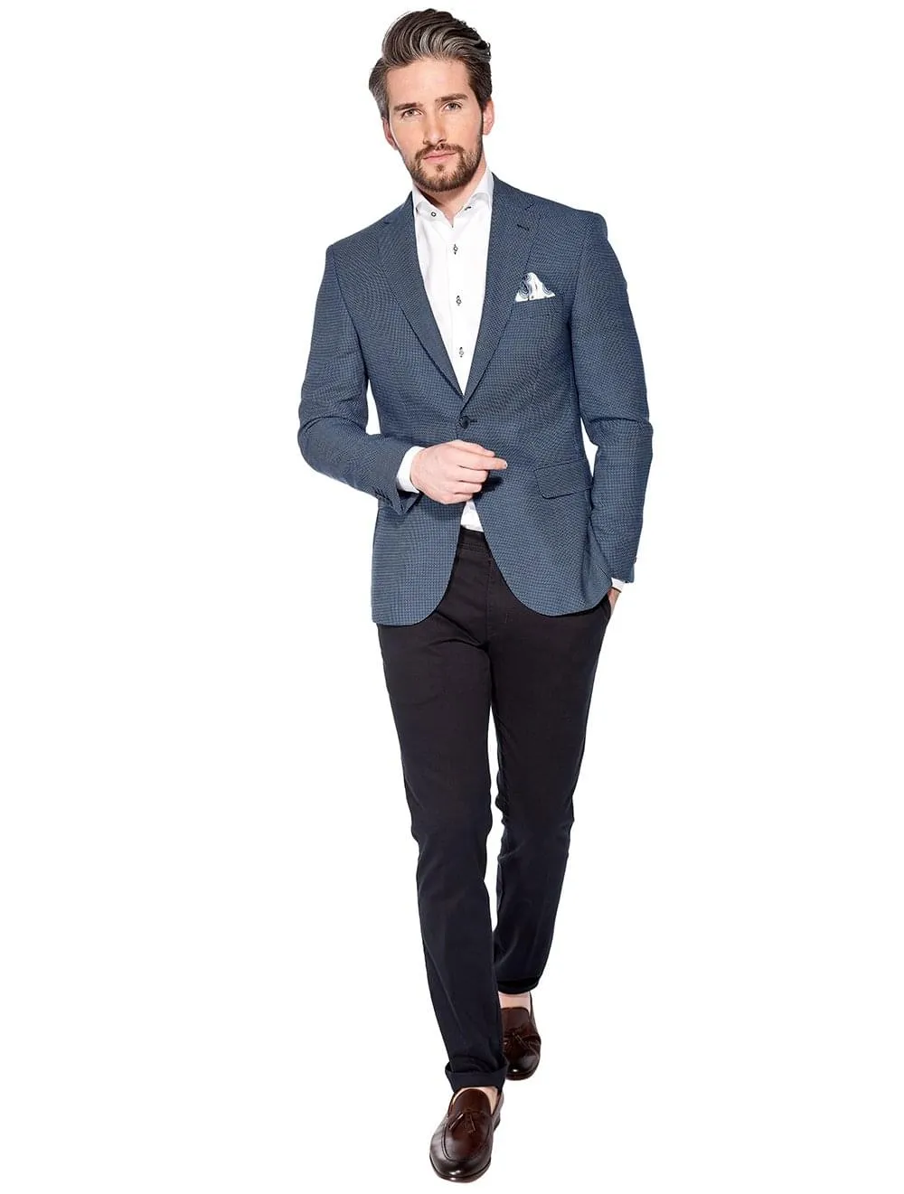 Navy White Pinhead Classic Fit Blazer Navy