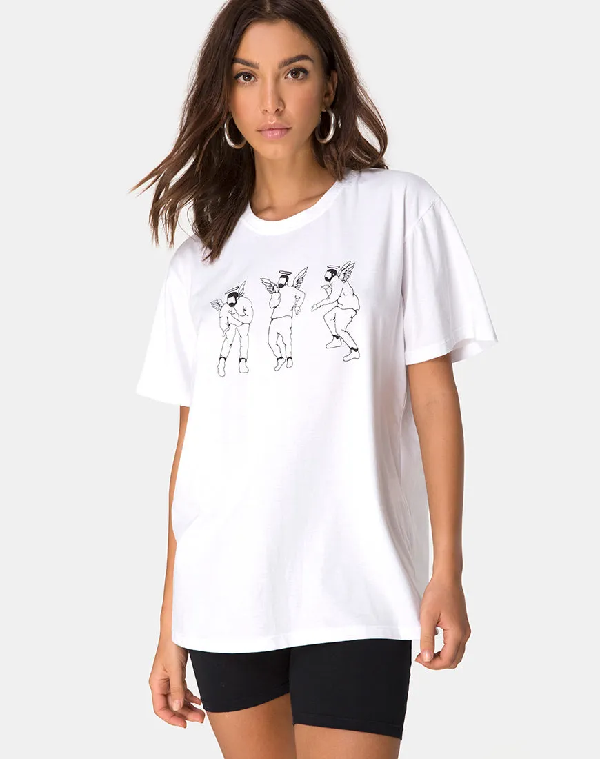 Oversize Basic Tee in White with Dancing Drake