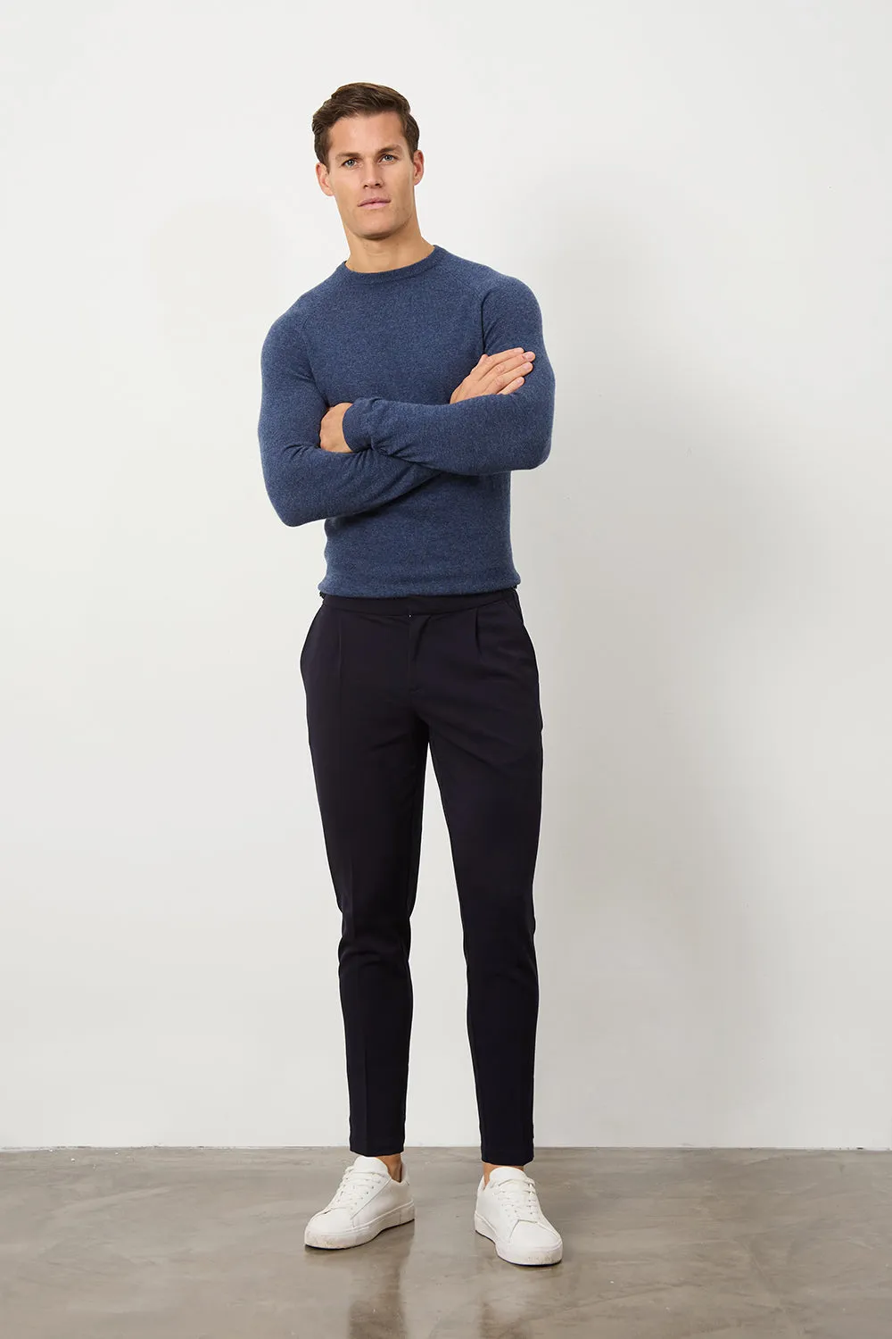 Pleat Side Adjuster Trousers in Navy