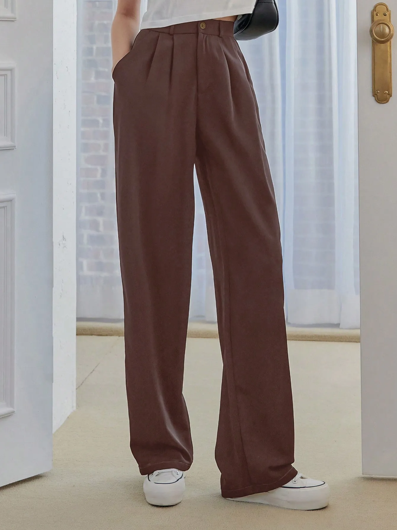 Pleated Straight Leg Loose Fit Casual Pant