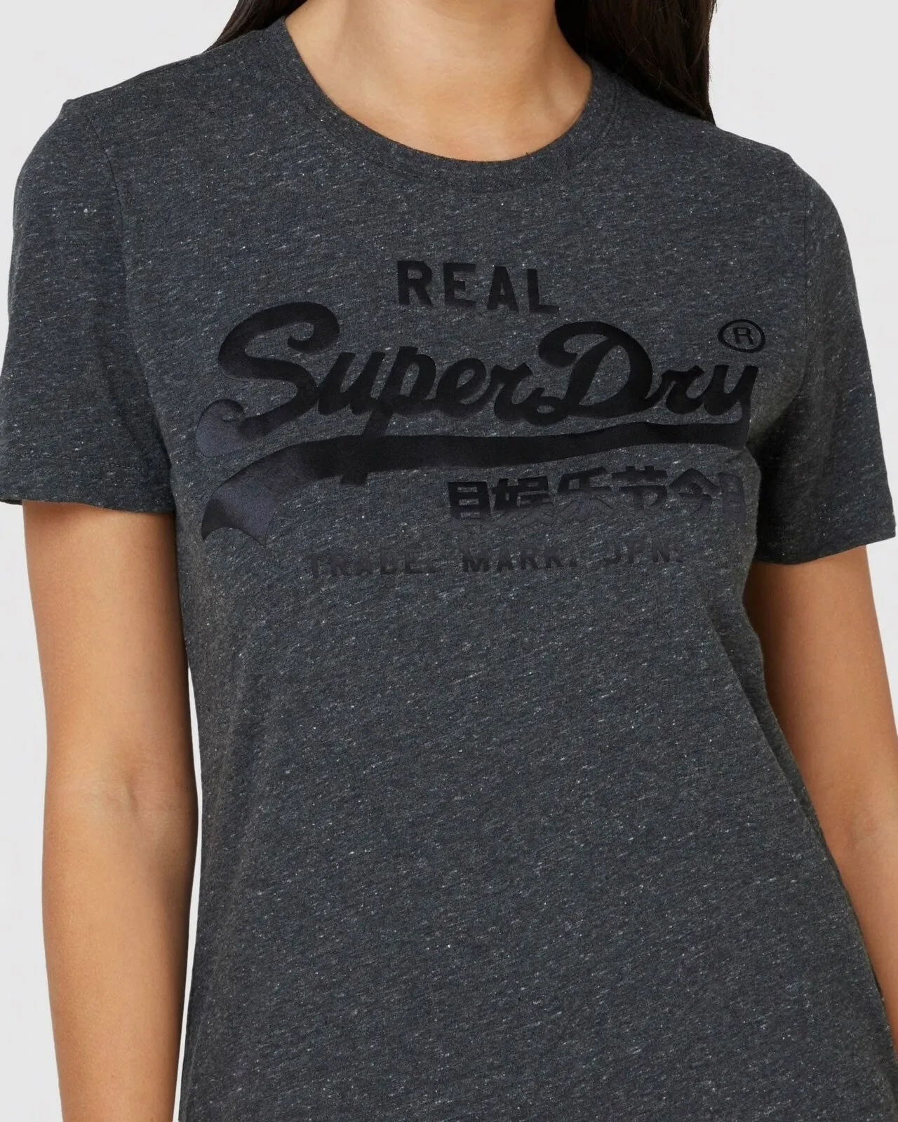 SUPERDRY VL TONAL SATIN TEE IN BLACK SNOWY