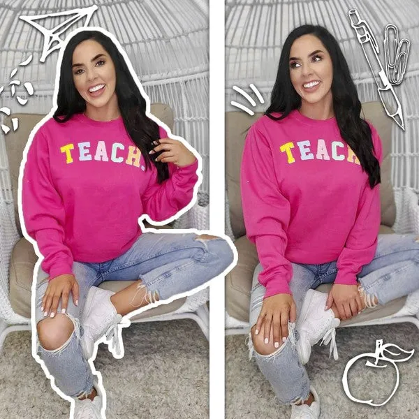 Teach Color Block Letter Sweatshirt