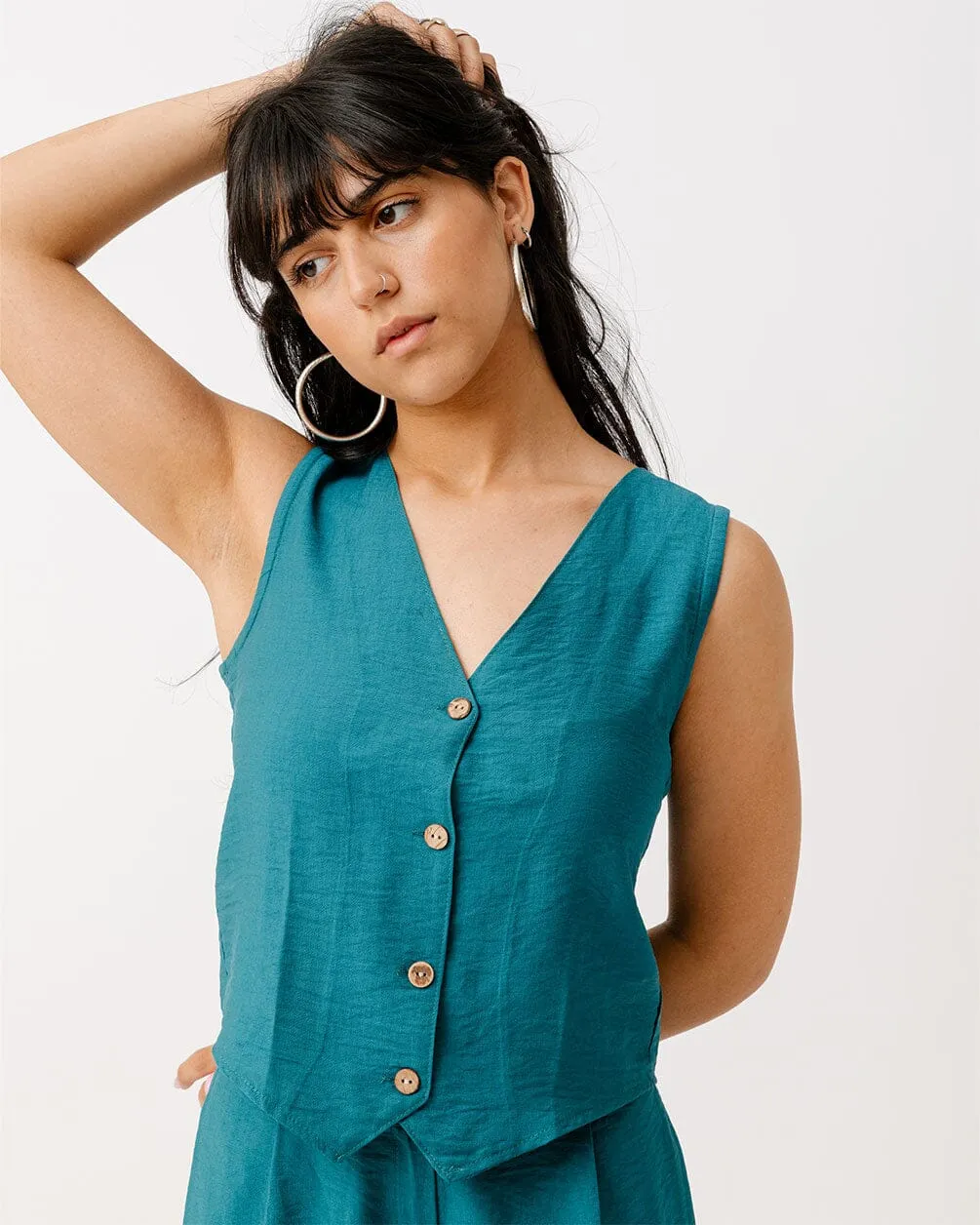 Teal Linen Vest