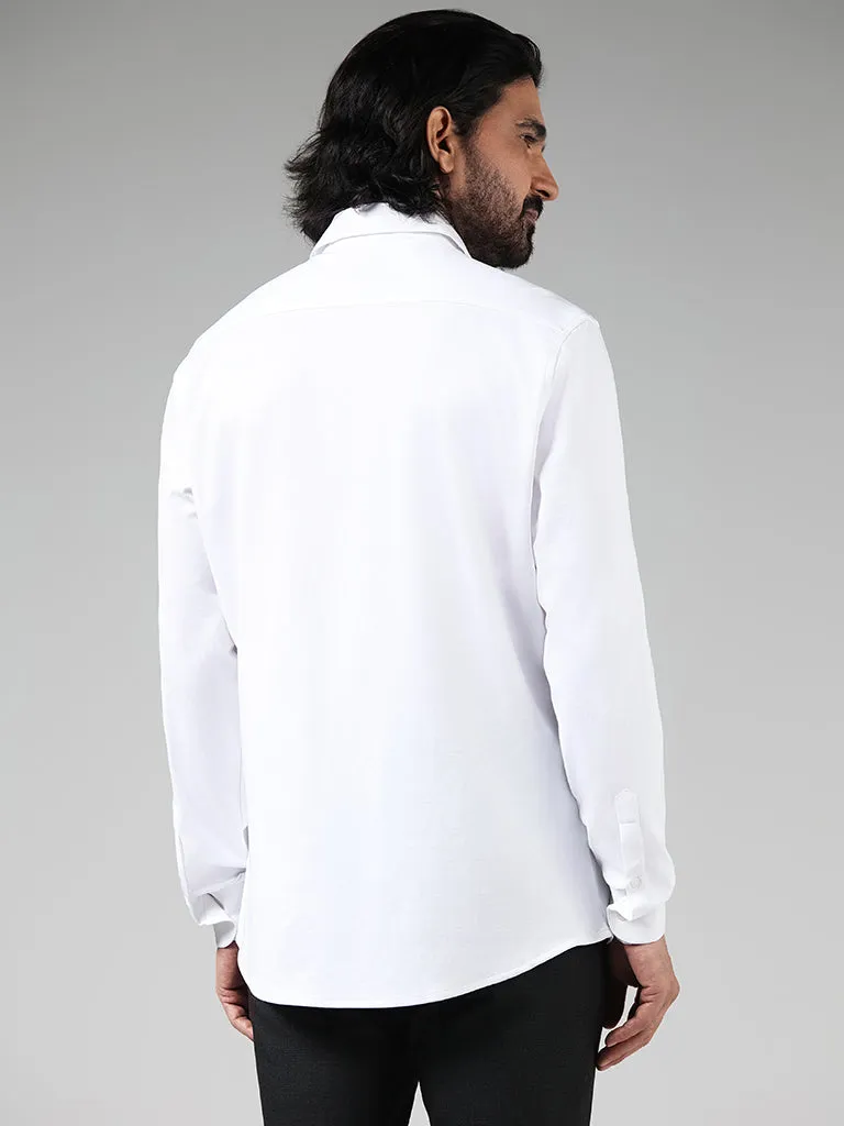 WES Formals Solid White Cotton-Blend Slim-Fit Shirt