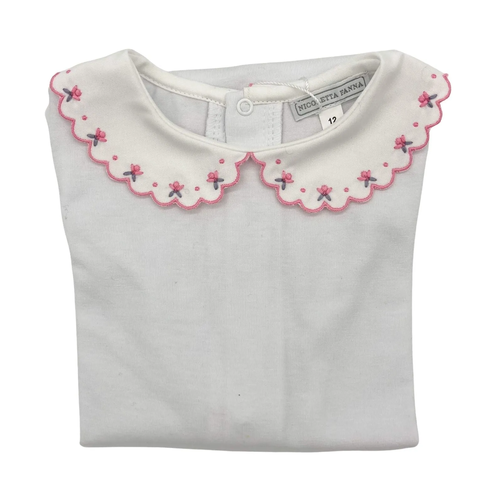 White Cotton Body with Embroidered Collar - Penny