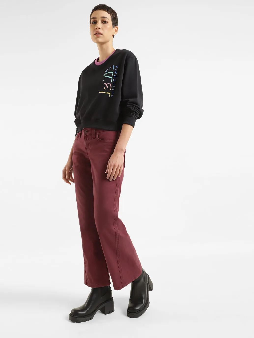 Women's Mid Rise Maroon Relaxed Fit Trousers